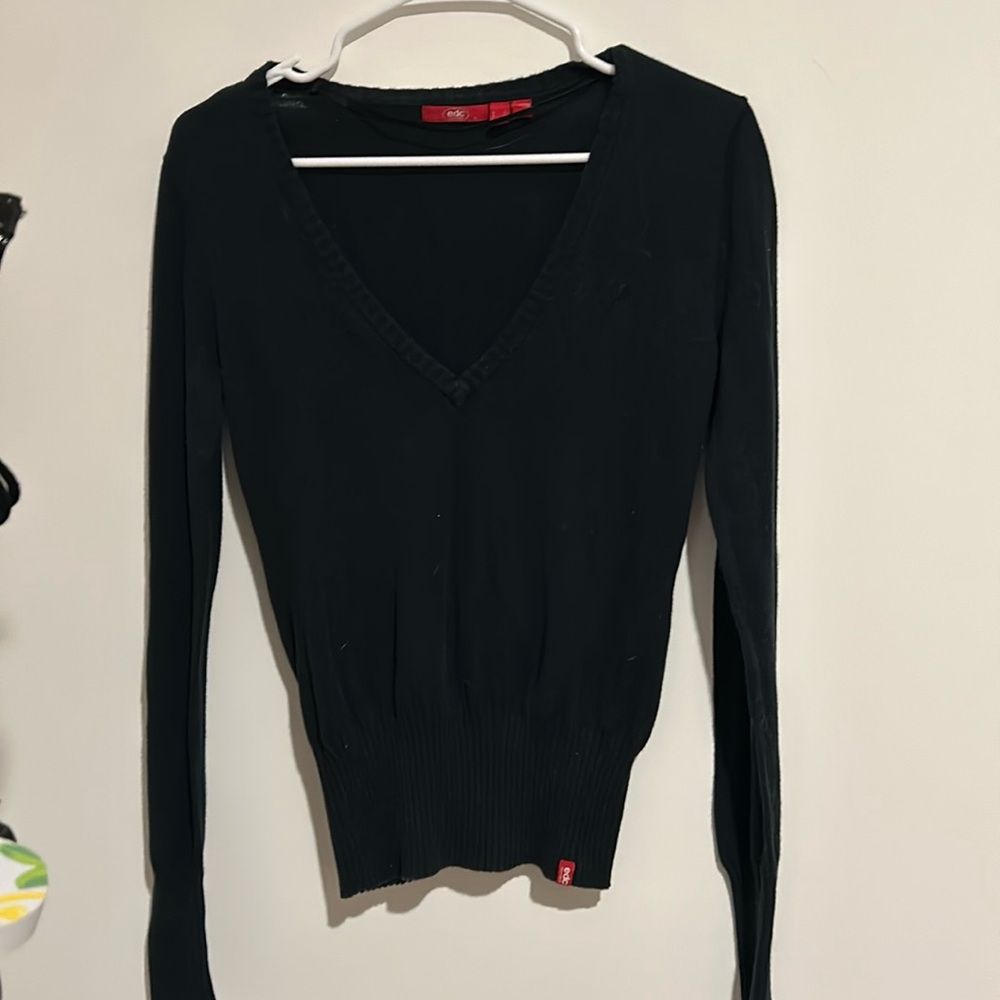 EDC V neck sweater 100% cotton black